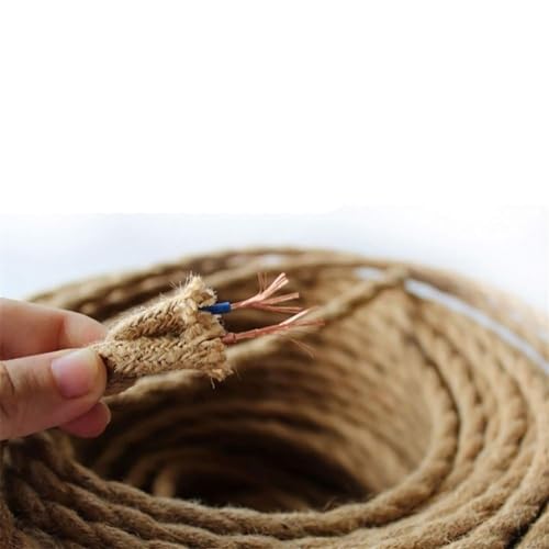 Outdoor Extension Retro Pendant Light Line 1 Meters to 30 Meters Hemp Rope Woven Beige Textile Cable Vintage Twisted Braided Electrical Wire Solar sheathed(20 Meters)