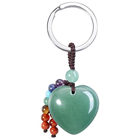 CrystalTears Green Aventurine Crystal Stone Keychain Natural Chakra Healing Quartz Crystal Gemstone Heart Pendant Car Keyring Bag Charms for Women Girls Bag Decor Christmas Gift Cover