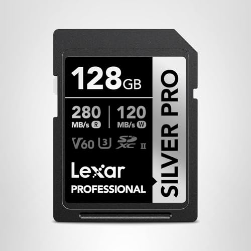 Lexar 128GB Professional SILVER PRO SD Card, UHS-II, C10, U3, V60, Full HD, 4K, Up To 280MB/s Read SDXC Memory Card, for Professional Photographer, Videographer, Enthusiast (LSDSIPR128G-BNNNU)