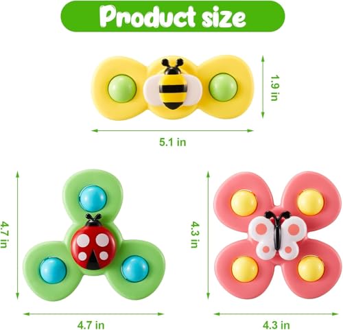Image of 3PCS Suction Cup Spinner Toys for 1 Year Old Boy Girl|Spinning Tops Bath Toys for Kids Ages 1-3|Sensory for Baby 6 12 18 Months Boy Birthday Gift Table /Window / (Return Gift for Kids)