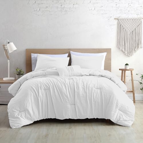 Image of Modern Threads - Comforter Set - Down Alternative Brushed Microfiber - Elegant All Season Bedspread Set - Includes Comforter, Shams, & Decorative Pillow - Luxurious Bedding - White, Queen