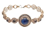 Authentic Style Turkish Handmade Jewelry Round Shape Sapphire and Round Cut White Topaz 925 Sterling Silver Tennis Bracelet