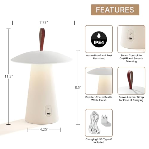 Lamplust LC005205 Cordless Rechargeable Table Lamps, 12 Inch, Matte White thumb #1