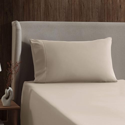 Image of Nestl Twin Bed Sheet Set - Beige Cream - 3-Piece Deep Pocket | Instantly Soft, Night-One Ready (No Wash Required). Fits 16-Inch Deep Pockets, 360-Degree Elastic Grip