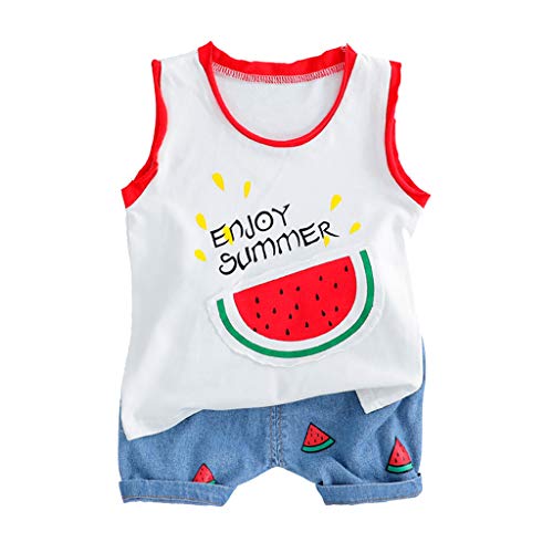 Baby Boys Girls Summer Organic Cotton Clothes Set for 3-24M Toddler Kid Newborn Watermelon Print Vest Tops+Shorts 2Pcs Outfits (Red, 18-24 Months)