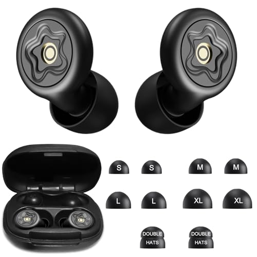 Ear Plugs for Sleeping Noise Cancelling 50db, Reusable Silicone Earplugs with Case & 10 Eartips(S/M/L/XL/Double Hats),Soft Noise Reduction Earplugs for Sleep, Travel, Work, Concerts, Studying (Black)