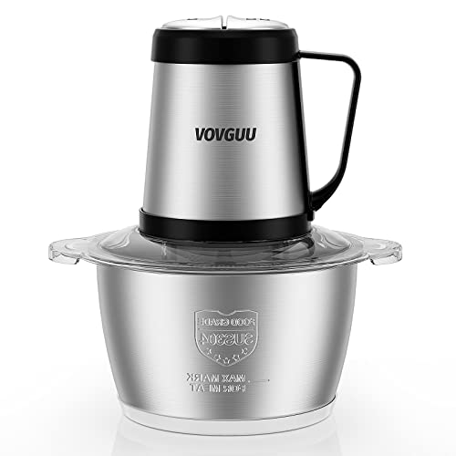 VOVGUU Electric Food Chopper, Meat Grinder Electric, Food Processor Electric 2L Stainless Steel Meat Blender Food Chopper for Meat, Vegetables, Fruits and Nuts with 4 Sharp Blades, 300W, 2L, 120V