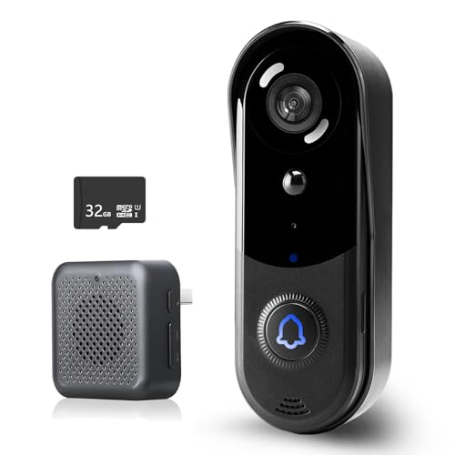 eudic Doorbell Camera Wireless, Video Doorbell with Chime, 32GB SD Card/Cloud Storage,Night Vision, Motion Detection,2 Way Audio,2.4G WiFi, Real Time Alert (J1)