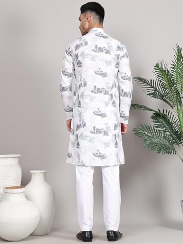Image of Majestic Man Women's Cotton Regular Fit Casual Ethnic Motifs Printed Mandarin Collar Long Kurta
