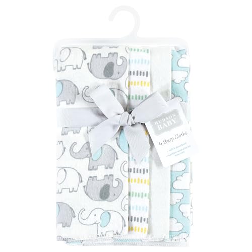 Image of Hudson Baby Unisex Baby Cotton Flannel Burp Cloths, Neutral New Elephant 4-Pack, One Size