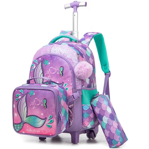 HTgroce Zaino Trolley Scuola Elementare Bambina Sirena - Zaino Bambini