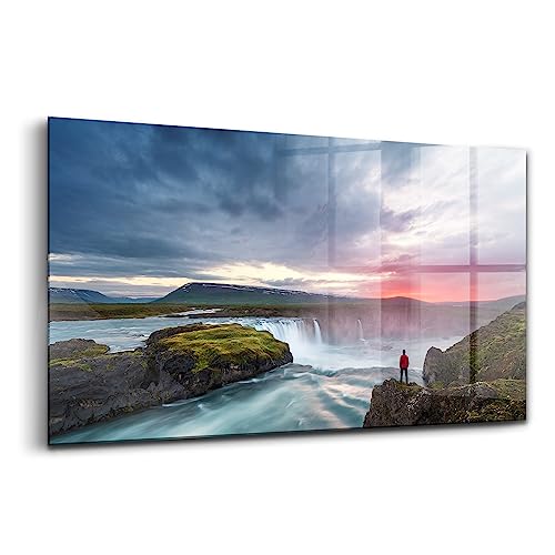Verre d'art pour l'intérieur Godafoss 140x70cm | Tableau paysage Islande