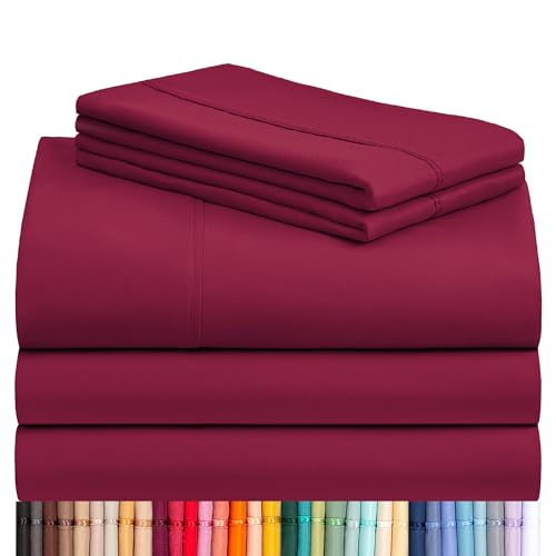 Image of LuxClub 5 PC Split King Sheet Set, Breathable Luxury Bed Sheets, Deep Pockets 18 inch Eco Friendly Wrinkle Free Cooling Sheets Machine Washable Hotel Bedding Silky Soft - Burgundy Split King
