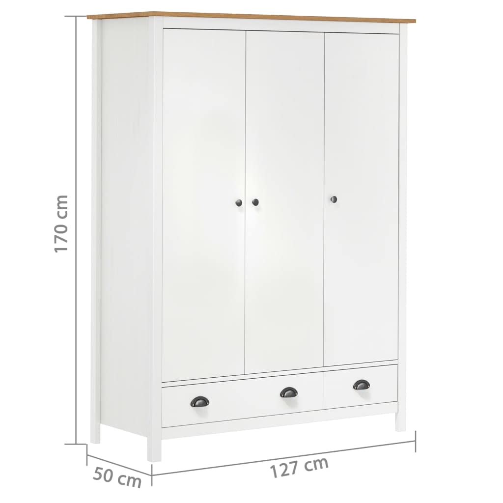 Home Items, 3-türiger Kleiderschrank, Hill White, 127 x 50 x 170 cm, Kiefer massiv, Anzugmöbel