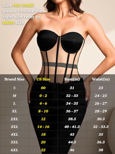 Image of Kaei&Shi Sheer Mesh Overbust Corset,Sexy Strapless Lace Up Satin Bra Corsets Top For Women Shapewear