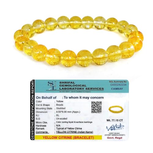 Citrine Bracelet Original Certified for Men and Women – Yellow Citrine bracelet with Lab Certificate for Success, Health, Manifestation, Self-Esteem, Money and Chakra Healing – 8 MM Beads