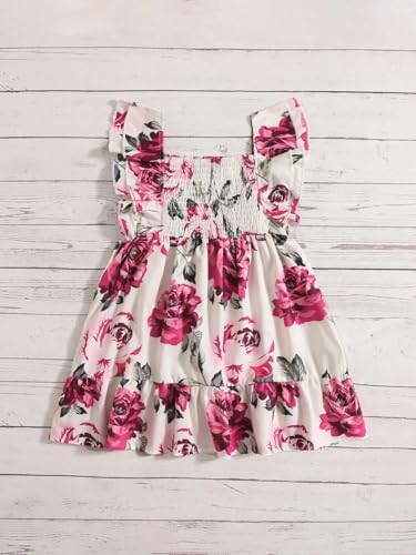 Image of TAGAS Floral Print Mesh Insert Ruffle Trim Belted Dress||Frock for Girls||Sleeve Less Dress for ||Fency Dress||(KD-144)