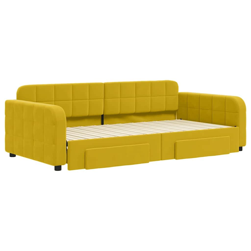 Sofa rozkładana 2 w 1 z łóżkiem gniazdowym i szufladami, podwójna aksamitna sofa, drewniana i metalowa konstrukcja, do salonu z schowkiem