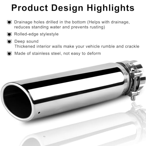 Image of 2.5 inchInlet 3 inch Outlet Polished Exhaust Tip 12 inch Length Stainless Steel