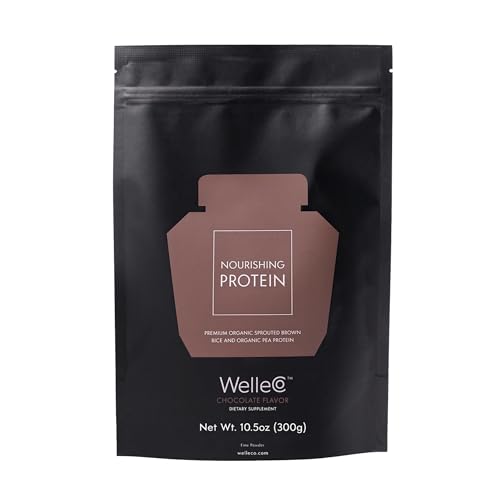 WelleCo Plant-Based Chocolate Protein Powder, Organic Brown Rice &amp; Pea Blend, 16g Protein per Serving, Dairy-Free Supplement for Energy, Recovery &amp; Daily Nutrition, 10.5 oz