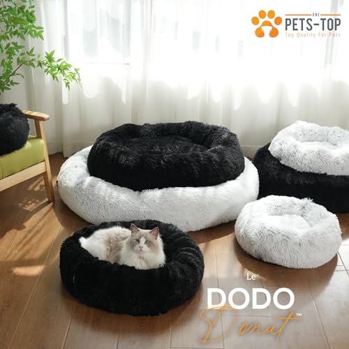 One PETS-TOP Rundes Haustierbett, Donut Hundebett, Katzenbett weich Donut-Bett mit abnehmbarem, waschbarem Bezug, Komfortabler Schlafplatz für Katzen & kleine bis mittelgroße Hunde (60x60x17cm)
