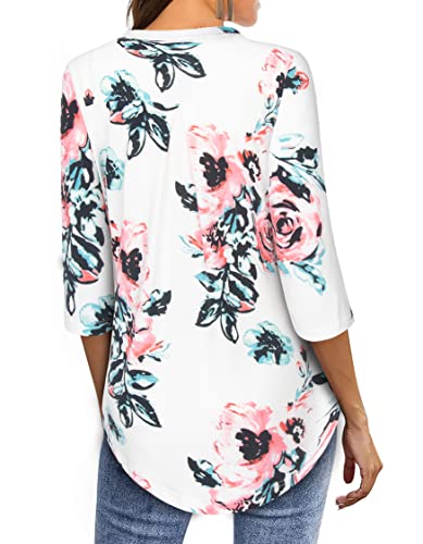 Image of Womens Notch V Neck 3 /4 Sleeve Dressy Tunic Shirts Work Blouse