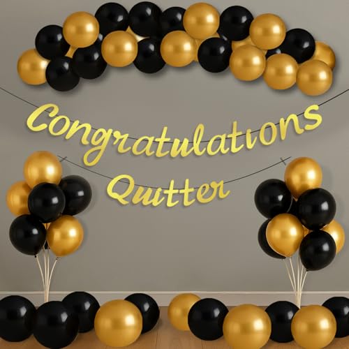 Image of Party Propz Congratulations Banner and Balloons For Decoration - Set of 43 Pcs Congratulations Decorations Items | Graduation Decoration Items | Black and Gold Balloons (Cardstock, Latex)