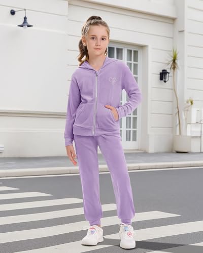 Stelle Girls Velour Tracksuits 2 Piece Sweatsuit Outfit Zip Up Hoodie and Jogger Sweatpants Athletic Clothing Sets4
