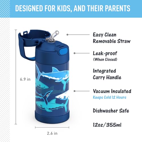 Image of THERMOS FUNTAINER Water Bottle with Straw, 12oz, Sharks