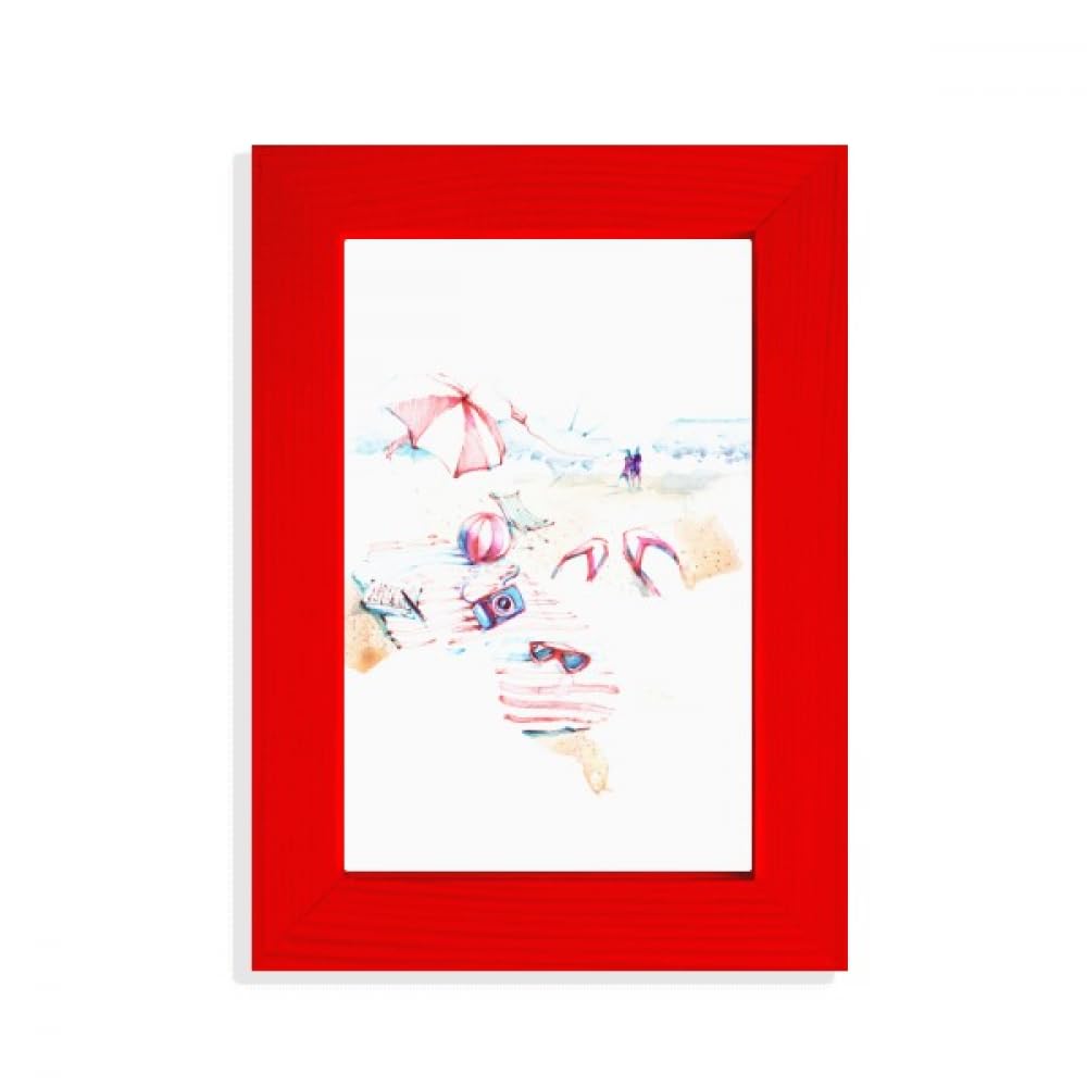 Cadre photo rouge aquarelle haut de gamme motif plage et parasol rétro