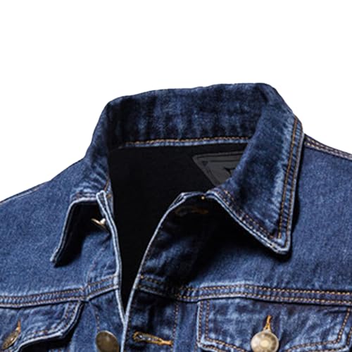 Men's Skinny Denim Jacket Man Casual Trucker Western Unlined Coat Male Button Up Lightweight Jean Jacket (Large,Dark Blue)3