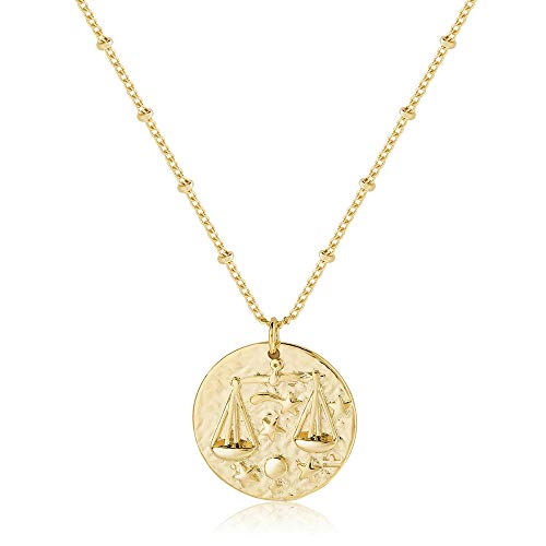 Zodiac Coin Embossed Choker Necklace Disc 12 Constellation Astrology Horoscope 14K Gold Plated Round Pendant Personalized Necklace Gift for Women Men