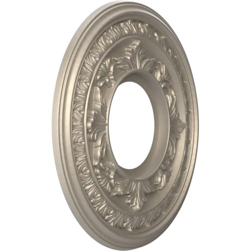 Image of Ekena Millwork CMP10BACSV Baltimore Thermoformed PVC Ceiling Medallion (Fits Canopies up to 4 1 /4 inch), 10 inchOD x 3 1 /2 inchID x 3 /4 inchP, Metallic Silver Metallic