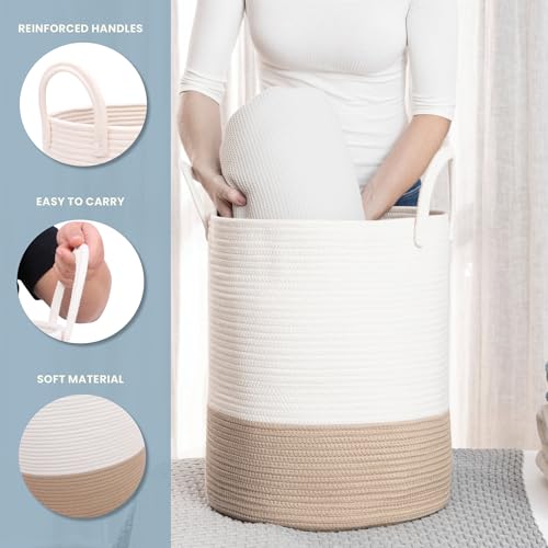 OrganiHaus Large Woven Laundry Basket w/Handles 52L, Rope Dirty Clothes Hamper, Blanket Basket for Living Room, Baby Laundry Hamper for Nursery, Soft Decorative Organizer Bin - Honey/Off-White - Thumbnail 3