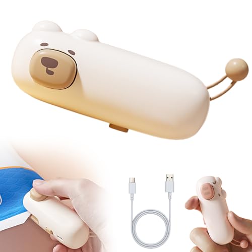 3-IN-1 Mini Bag Sealer, 2025 Upgraded Sealing Magnet Heat Machine, Portable Handheld Vacuum Sealer with Attached hook, Rechargeable USB-C for Household Storage Chip Food Plastic Bags Snack (1, Brown)