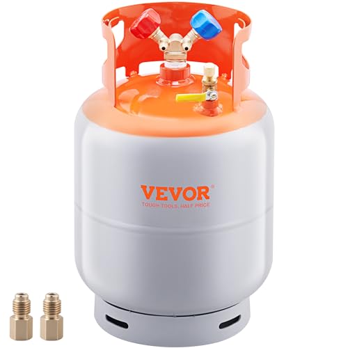 VEVOR Refrigerant Recovery Tank - 30 lb. Capacity Recovery Tank with 2 Pcs ¼ to ½ Adaptor, Reusable Recovery Tank HVAC for All Refrigerant, High-Sealing ac Recovery Tank with Trace Amount of N₂