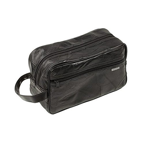 Genuine Leather Italian Stone Design Large Toiletry Shaving Bag Black