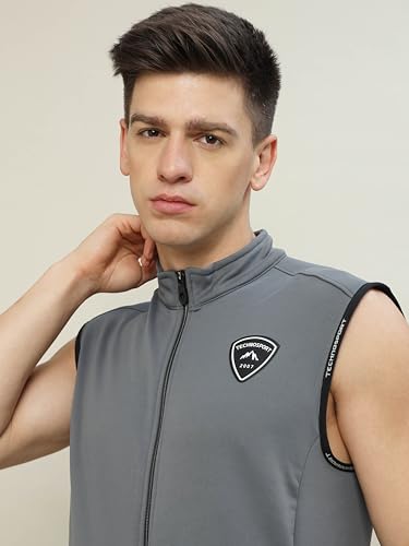 Image of TECHNOSPORT Men's Solid Slim Fit Sleeveless Fleece Regular Jacket