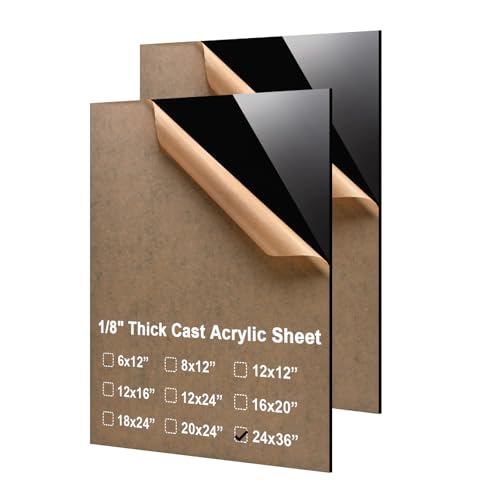 KINLINK 24x36 Plexiglass Sheets 1-8 inch Thick - 3mm Black Cast Acrylic Sheet, Plastic Board Polycarbonate Sheet for DIY Project, Craft, Table Top, Acrylic Sign and Wedding Invitation 2 Pack