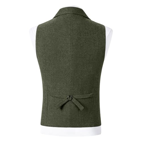 Cambkatl Men's Vintage Tweed Suit Vest Business Herringbone Wool Formal Dress Waistcoat for Wedding Groosmen Best Man3
