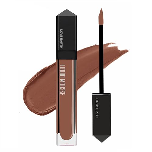 Image of Love Earth Liquid Mousse Lipstick - Holiday Coffee Matte Finish | Lightweight, Non-Sticky, Non-Drying,Transferproof, Waterproof | Lasts Up to 12 hours with Vitamin E and Jojoba Oil - 6ml