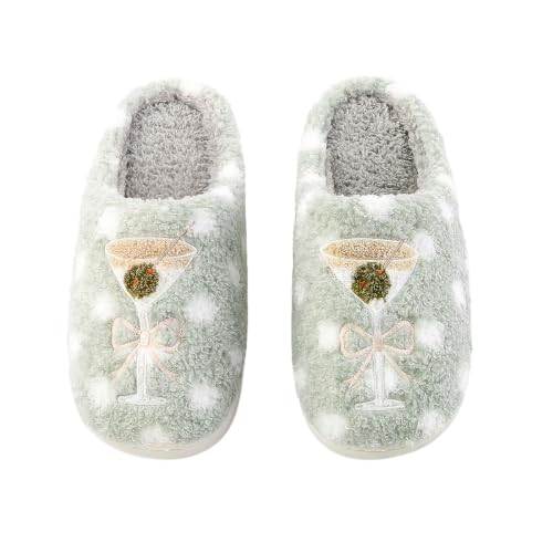 Image of Espresso Martini Slippers for Women Men,Fuzzy Warm Martini Glasses Slippers,Funny Soft Creative Design House Shoes