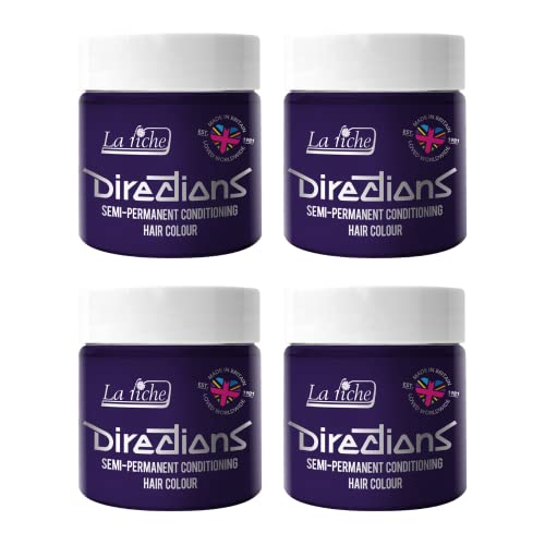 4 x La Riche Directions Semi-Permanent Hair Color Bote de 100 ml (Deep Purple)