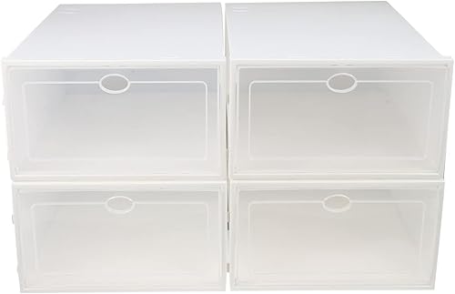 VOSAREA Caja de almacenamiento de plástico para zapatos, juego de 4 cajas de almacenamiento grandes transparentes para el hogar y la oficina