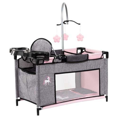 Bayer Multi Bed Doll Accessories Set with Integrated High Chair Feeding Tray Baby Doll Cot with Changing Area Dolls Bedding - Toy Baby Accessories Role Play Toddler 3+ Year Old Toys Girls Boys
