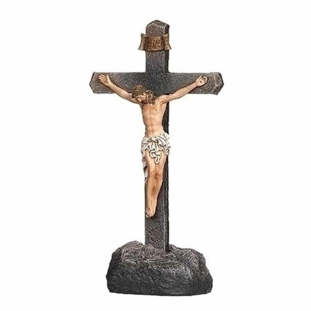 Roman Joseph's Studio Crucifix in Black Rock Figurine, Set of 2, 8.75-inch Height, Resin, Religious Decoration