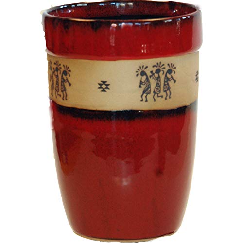 ALWAYS AZUL POTTERY 10 Inch Tall Trio Kokopelli Utensil Holder in Real Red Glaze -Handmade Ceramic Pottery Utensil Holder - Kitchen Storage Container- Countertop Organizer for Large Cutlery & Cookware