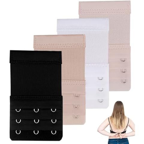 XSCQ 4Pcs Women's Bra Extenders 3 Hooks,Bra Extenders Plus Size,3 Hook Bra Extender,Soft Bra Band Extension Hook Cover