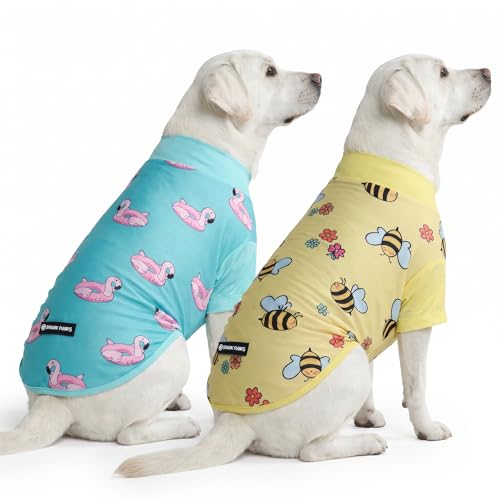 Spark Paws Sunblock Dog T-Shirt SPF30 Protection Lightweight Breathable Quick Dry for Dogs with Sensitive Skin - Bees & Flamingo (Set of 2) - Size 2XL