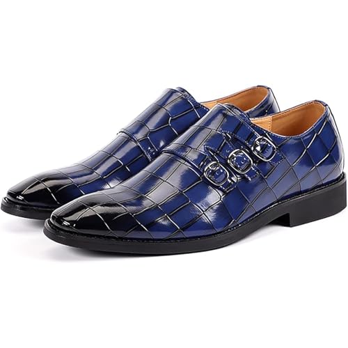 Men's Printed Oxford Shoes Metal Buckle Dress Shoes Formal Zip Business Wedding Shoes